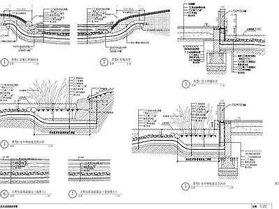 自然水系驳岸及池底做法详图 施工图