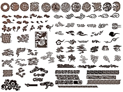 中式雕花 花纹浮雕 龙凤祥云图案 装饰图案 角花纹样