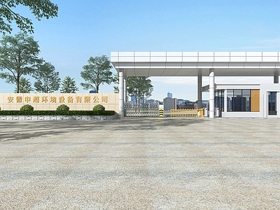 现代工厂大门 卫室室 岗亭 入口大 伸缩