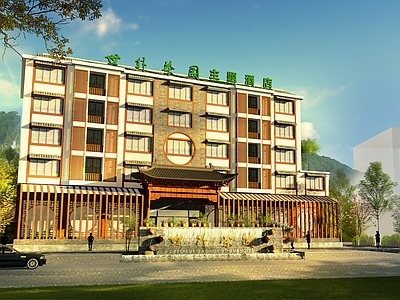 新中式酒店建筑 方形
