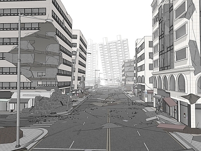 现代道路 城市废墟 战争街道
