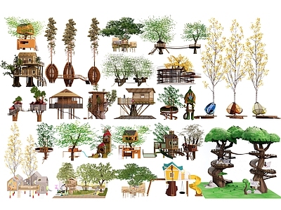 现代树屋 森林木屋 木建筑 特色建筑 木屋组合