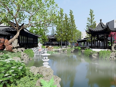 新中式小区园林景观 住宅景观