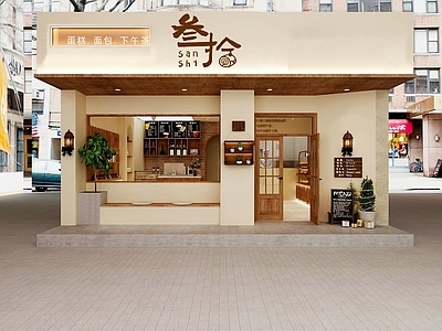 侘寂风甜品面包店门头门面 店铺