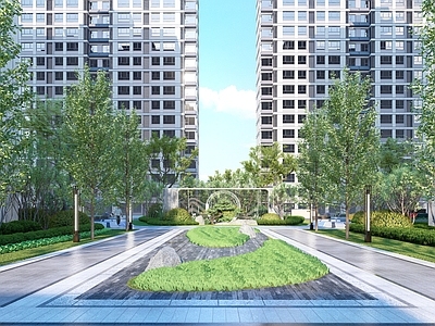 现代小区景墙 小区轴线 礼仪轴线 住宅