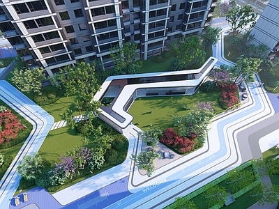 现代小区景观 入口大 小区大 住宅