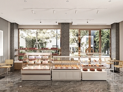 现代蛋糕店 甜品面包店 蛋糕柜 面包架 餐桌 餐椅 蛋糕 甜点
