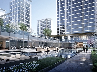 现代高端小区下沉景观 住宅景观