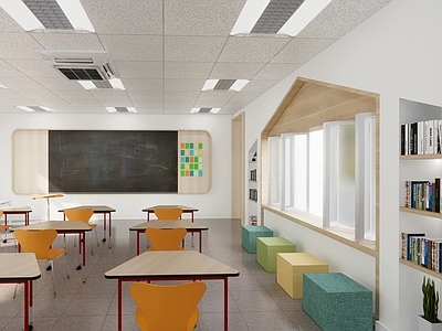 现代学校教室 教室 拼桌教室