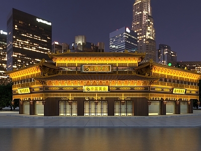 中式金制品店 夜景 商铺