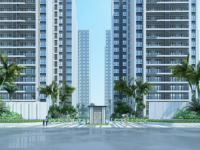 现代住宅小区大门 围墙
