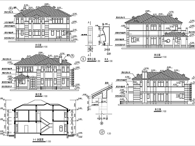 二层欧式别墅建筑 施工图