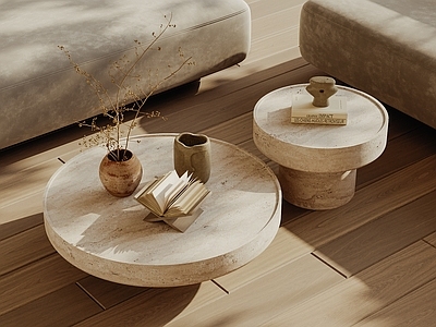 侘寂风茶几 圆形 子母形 大理石茶几 圆茶几