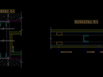 钢结构隔墙专业做法节点详图 施工图 墙面节点