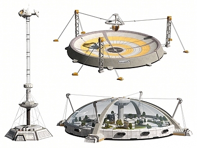 现代科幻太空基地 温室大棚 科幻建筑 器材设备