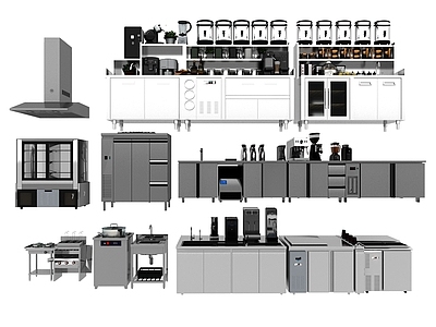 现代后厨设备 设备 咖啡店设备 操作台 冷柜 制冰机