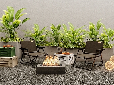 现代户外椅 折叠椅 露营景观 商业外摆 植物花箱 绿植 可折叠