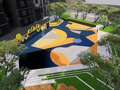 现代运动体育公园 全龄化活动场地 网红篮球场 廊架景观