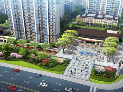 新中式风格小区景观 住宅景观