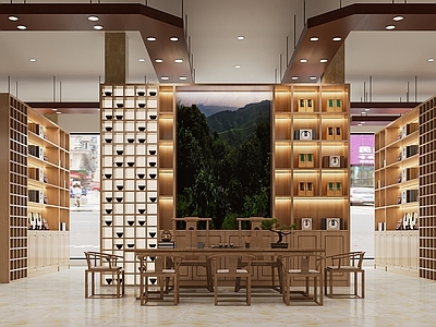 现代茶叶店 茶桌 茶叶展柜