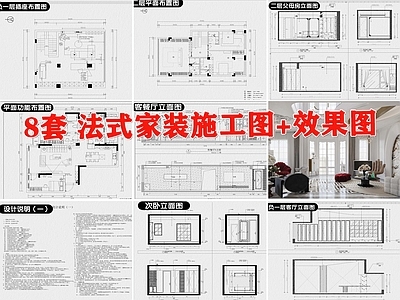 法式家装室内 效果图  施工图 平层