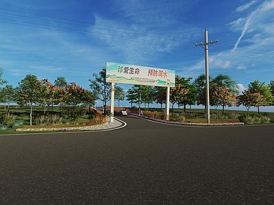 现代道路 入口 格栅夹景墙