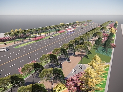 现代道路 绿化 行道树 城市空间