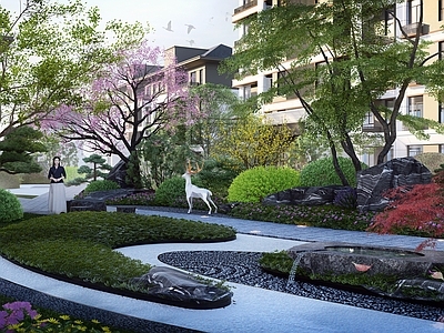 现代小区宅间景观 枯山水 儿童活动区 宅间花园  住宅景观