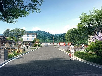 新中式路面 新农村改造 党建文化广场景观 农具展示 儿童游乐