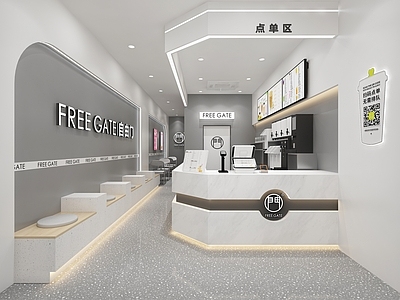 现代风格奶茶店吧台设计 单层 收银