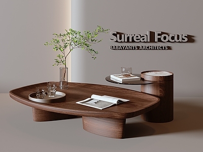 现代胡桃木茶几 子母形