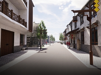 中式美丽乡村古街道 建筑景观小品