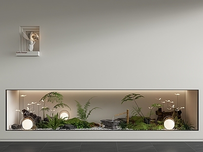 现代室内景观造景 庭院小品 植物组合 微地形 兔子月球灯 水景 景观灯