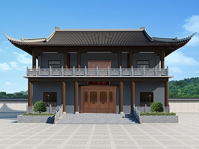 中式古建 寺庙 三圣殿 大殿外观