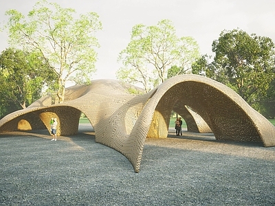 现代异形竹编廊架 竹构小建筑