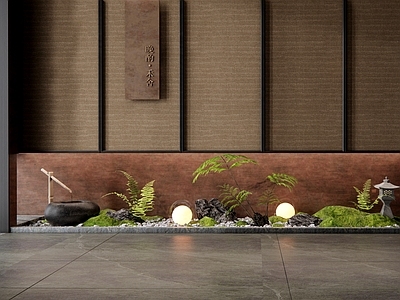 新中式景观造景 入户景观造景 室内庭院小品 入户装饰性玄关 蕨类植物