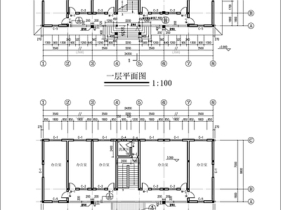 徽派风格二层办公楼建筑 施工图