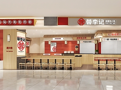 新中式快餐店 卡座 餐桌椅组合 调料柜