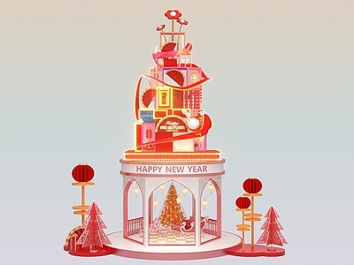圣诞树 圣诞美陈 新年 中式 美陈 驯鹿 商业中庭展示