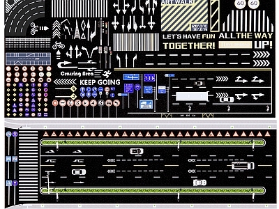 现代道路划线 斑马线箭头 市政道路地面标识 公路车道指示线 公路标准段