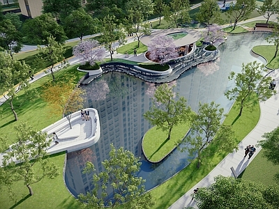现代小区景观 水上会客厅