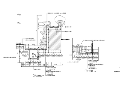 新中式别墅庭院假山跌水水系节点 施工图