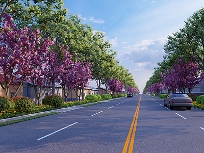 现代市政道路 工厂平房 排水沟 县城
