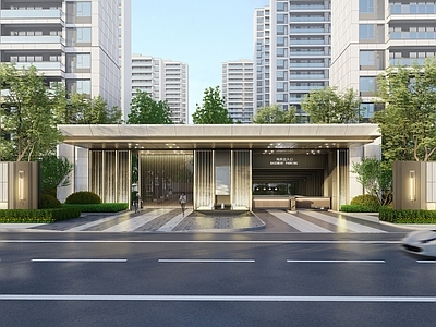 现代风格主入口门楼 门楼水景 门楼雨棚 品质门楼