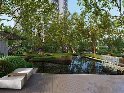 水岸廊亭 核心水景空间 中央景观 特色花池 特色水景