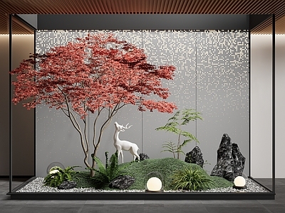 现代室内景观 小品 植物组合 植物堆 枯山水