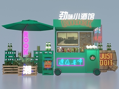 市集 集市 啤酒节 小推车 售货车 夜市 美陈 木桶 箱子 遮阳伞