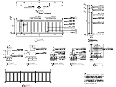 铁艺栏杆标准段详图 施工图