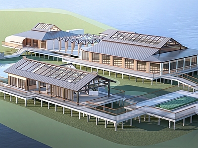 新中式会所建筑 酒店