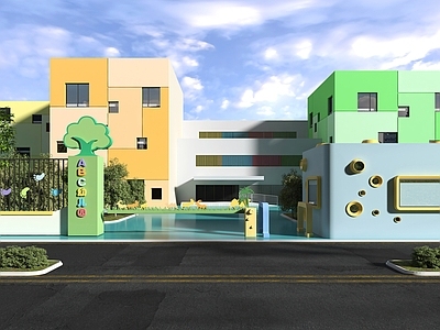 现代幼儿园小学大门 学校 学校入口